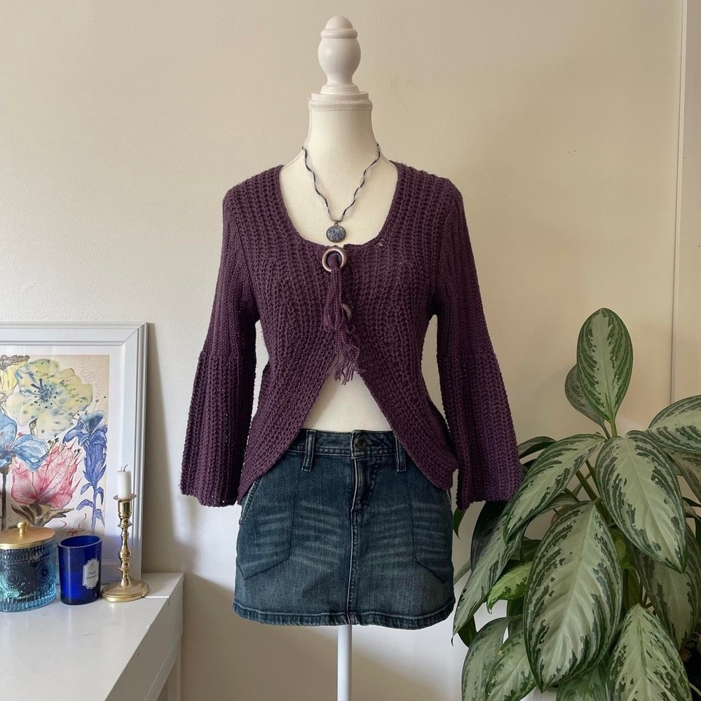 Y2k Melanie Lynne Cardigan Knit Sweater Purple Womens size M boho whimsigoth